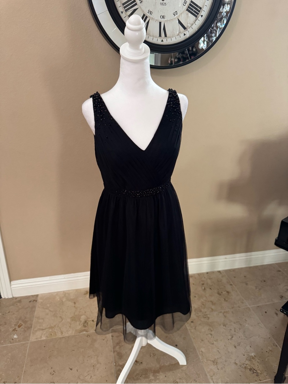 Adrianna Papell Black V-Neck Beaded Cocktail Dress